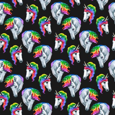 Elle boyanmış suluboya tek boynuzlu atlar, gökkuşağı, romantik sihir tarzında yıldızlar. Hassas bebek geçmişi kumaş, kağıt ve tekstil için mükemmel.