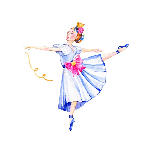Aquarell-Illustration, niedliche kleine Ballerina, junges Mädchen mit Tutu-Rock, tanzendes Kind, Puppe, Clip Art isoliert auf weißem Hintergrund — Stockfoto