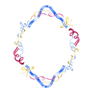 Mavi elementli kış çelengi. Beyaz arkaplanda izole edilmiş moda tasarımı için suluboya daire çerçevesi