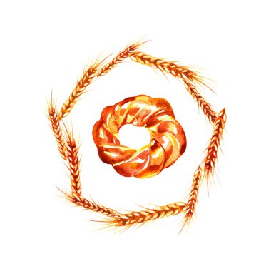 Fırının şablonu. Ekmeğin suluboya çerçevesi beyaz arkaplanda izole