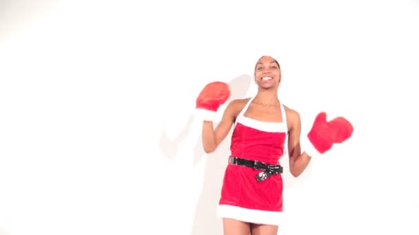 Girl in santa dancer — Stock Video