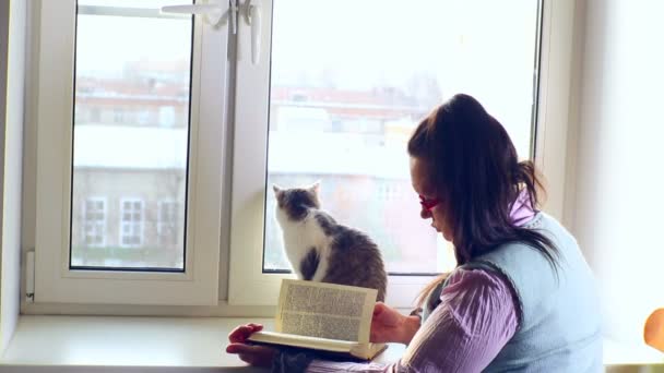 Mujer leyendo un libro — Vídeo de stock