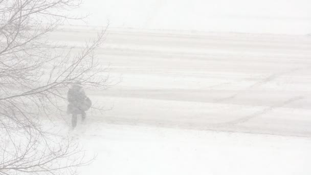 Människor på snöig väg — Stockvideo