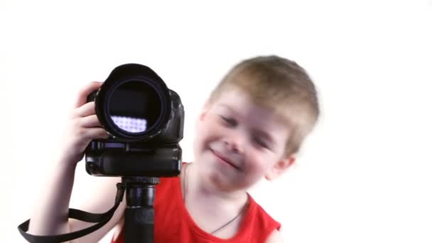 Little boy with a camera — Stock Video