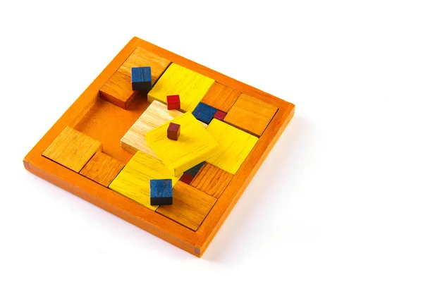 Farbenfrohes Puzzle Aus Holz Auf Weißem Hintergrund — Stockfoto