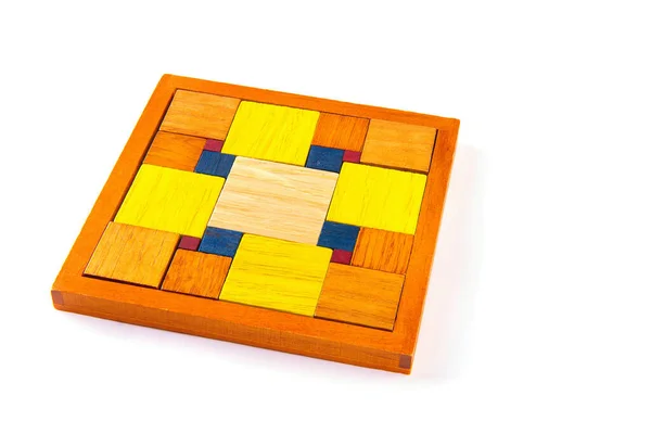 Wooden Colorfull Puzzle Isiolated White Background — Stock Photo, Image