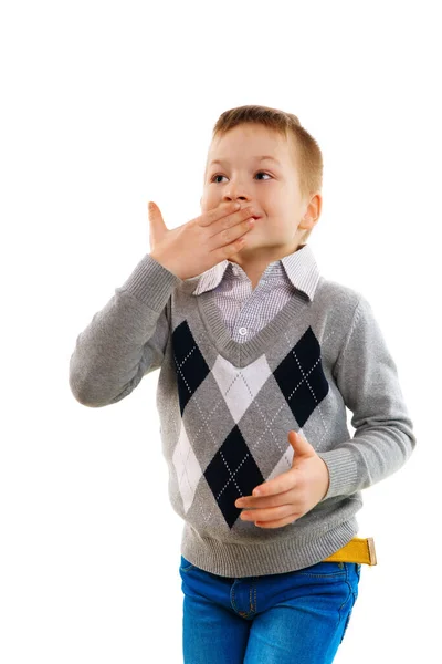 Молодий Симпатичний Хлопчик Позує Студії Ізольовані Білому Тлі — стокове фото