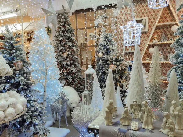 Terni Italy Октября 2021 Рождественские Елки Другие Украшения Салоне Волшебного — стоковое фото