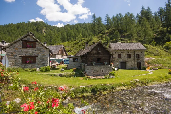 Zicht Idyllisch Crampiolo Dorp Het Park Van Alpe Devero Piemonte — Stockfoto