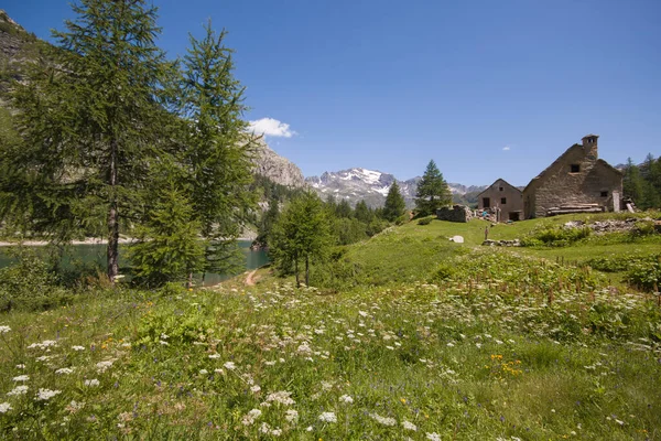 View Little Alpine Village Devero Lake Piedmont — Stock Photo, Image