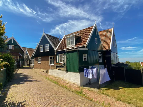 Summer View Small Dutch Town Marken Wooden Houses Located Former — 图库照片