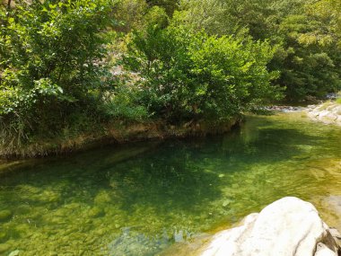 Panoramic view of beautiful river Bosso in the Marche region near Cagli Italy