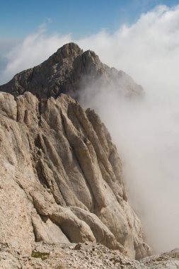 View of the summit of Corno Grande with fog in theGran Sasso d'Italia massif Abruzzo