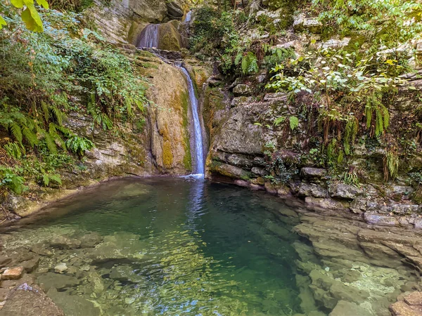 View Secret Waterfall Wild Forest Marche Region Italy — Stok fotoğraf