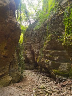 Excursion in the gorges of the rio garrafo in the Marche region, italian canyon near Acquasanta Terme