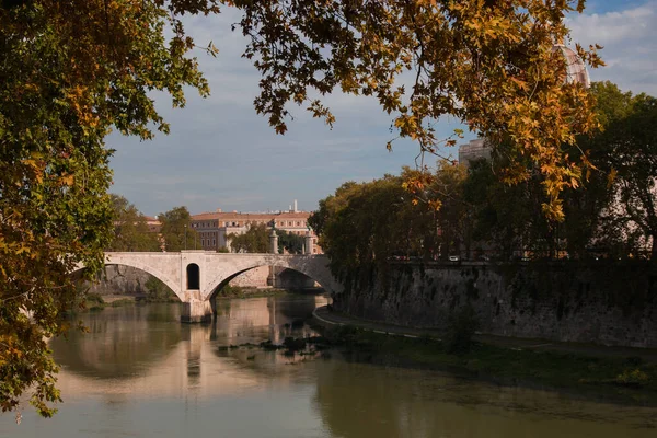 Φθινόπωρο Στη Ρώμη Φύλλωμα Και Ποταμός Tevere Κατά Διάρκεια Ηλιόλουστη — Φωτογραφία Αρχείου