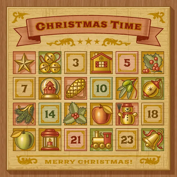 Kalender Adven Natal Vintage - Stok Vektor