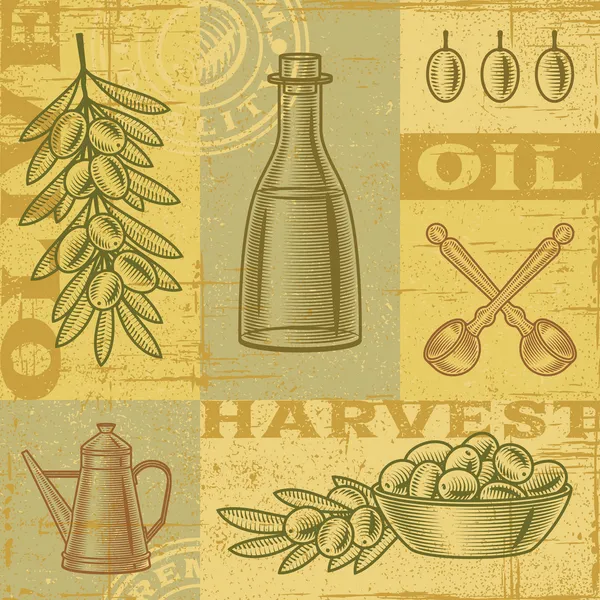 Vintage fond de récolte d'olive — Image vectorielle