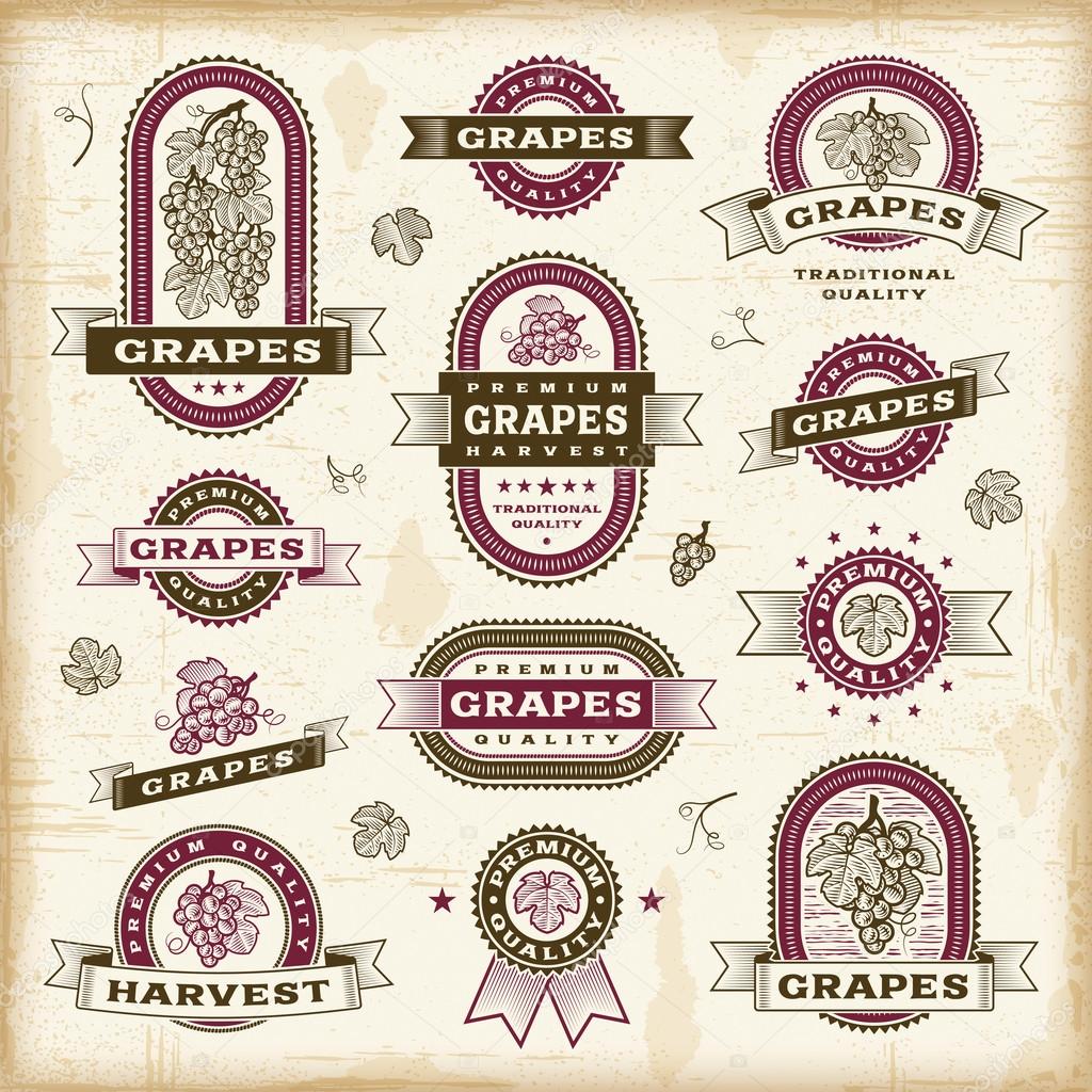 Vintage grapes labels set