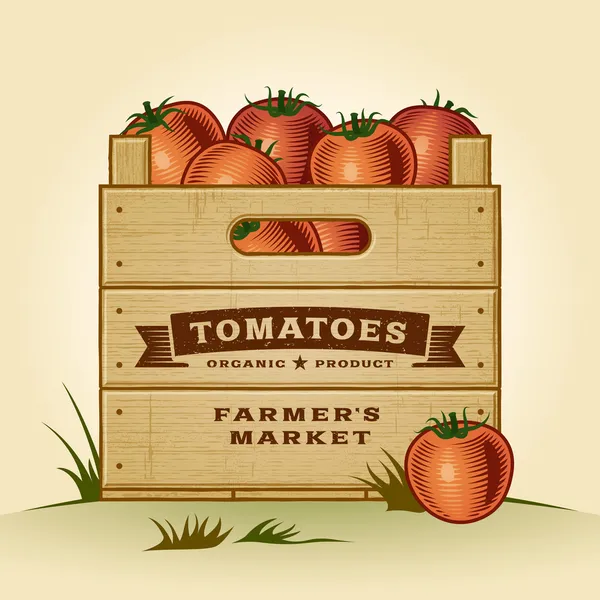 Caisse rétro de tomates — Image vectorielle