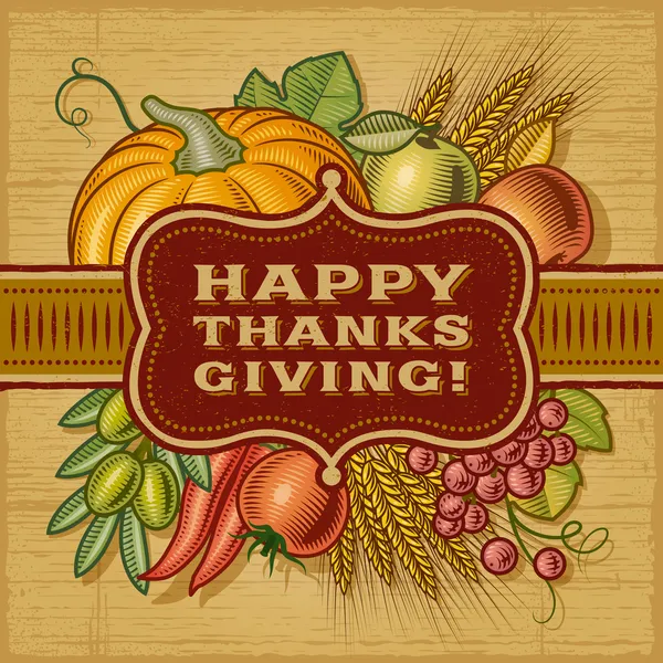 Happy Thanksgiving Retro Card Stok Vektor