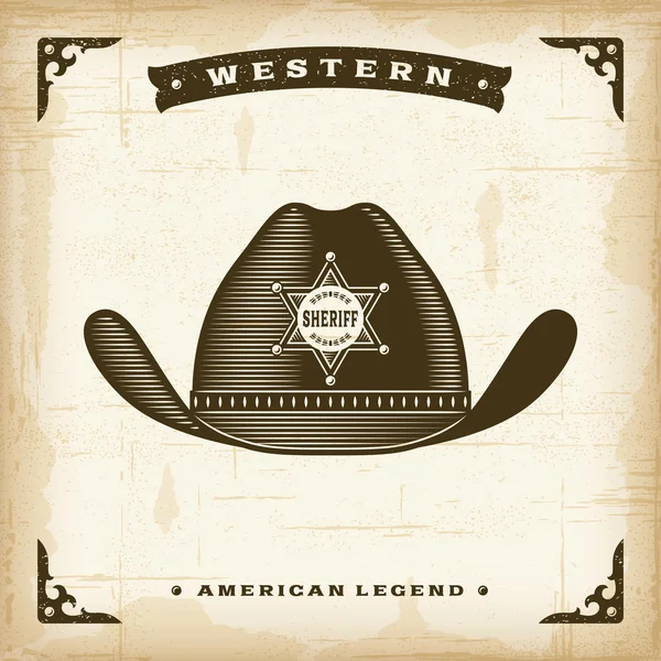 Vintage Western Sheriff Hat - Stok Vektor