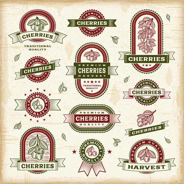 Set de etiquetas de cereza vintage — Archivo Imágenes Vectoriales