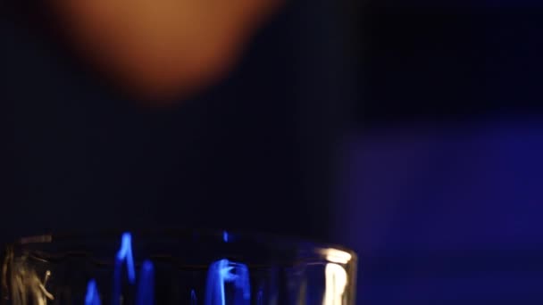 Lcohol Poured Bar Glass Chilled Bottle Close Bokeh Rotated Subject — Stock video