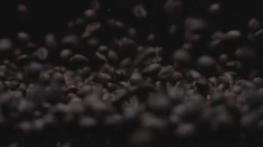 Hot roasted coffee beans. Macro shot
