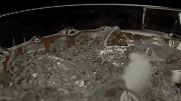 Ice Cubes Close Bar Glass Close Rotated Object — Stock Video