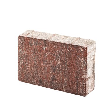 Beyaz arka planda izole edilmiş betondan yapılmış taş. Üst yüzey haznesiz ve kaldırım döşerken rahat oluyor..