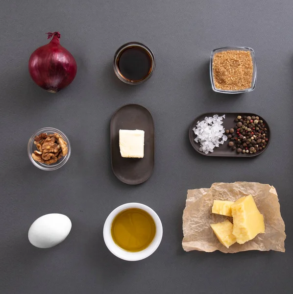 Processo Cozinhar Alimentos Uma Vista Panorâmica Vários Ingredientes — Fotografia de Stock