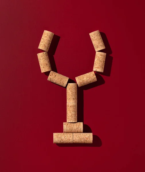 Wine Glass Symbol Made Wine Corks Red Background Alcoholic Drinks — 스톡 사진