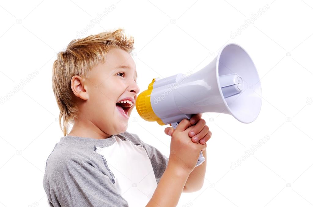 Boy speaking through a megaphone — Stock Photo © iagodina 41700785