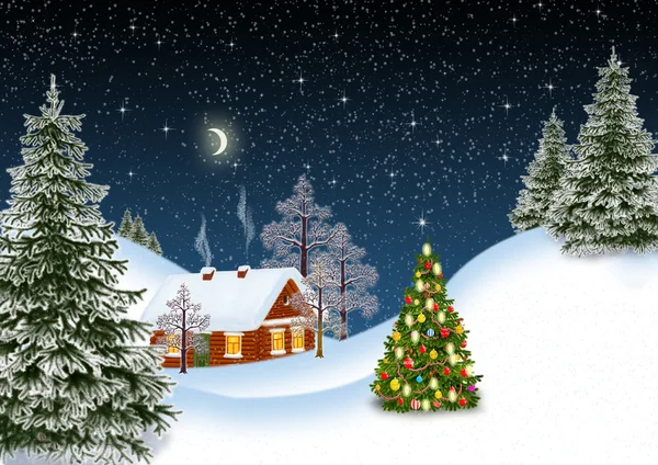 House in the fairy forest. Christmas. New Year. — Stock Photo, Image