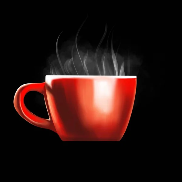 Taza Cerámica Roja Con Vapor Bebida Ilustración Digital — Foto de Stock