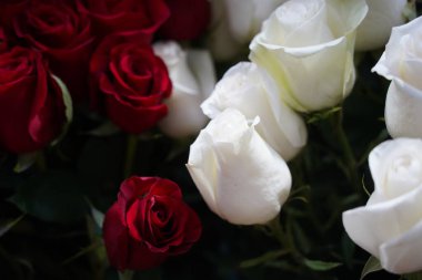 Satılık dekoratif kağıtlı parlak buketler.