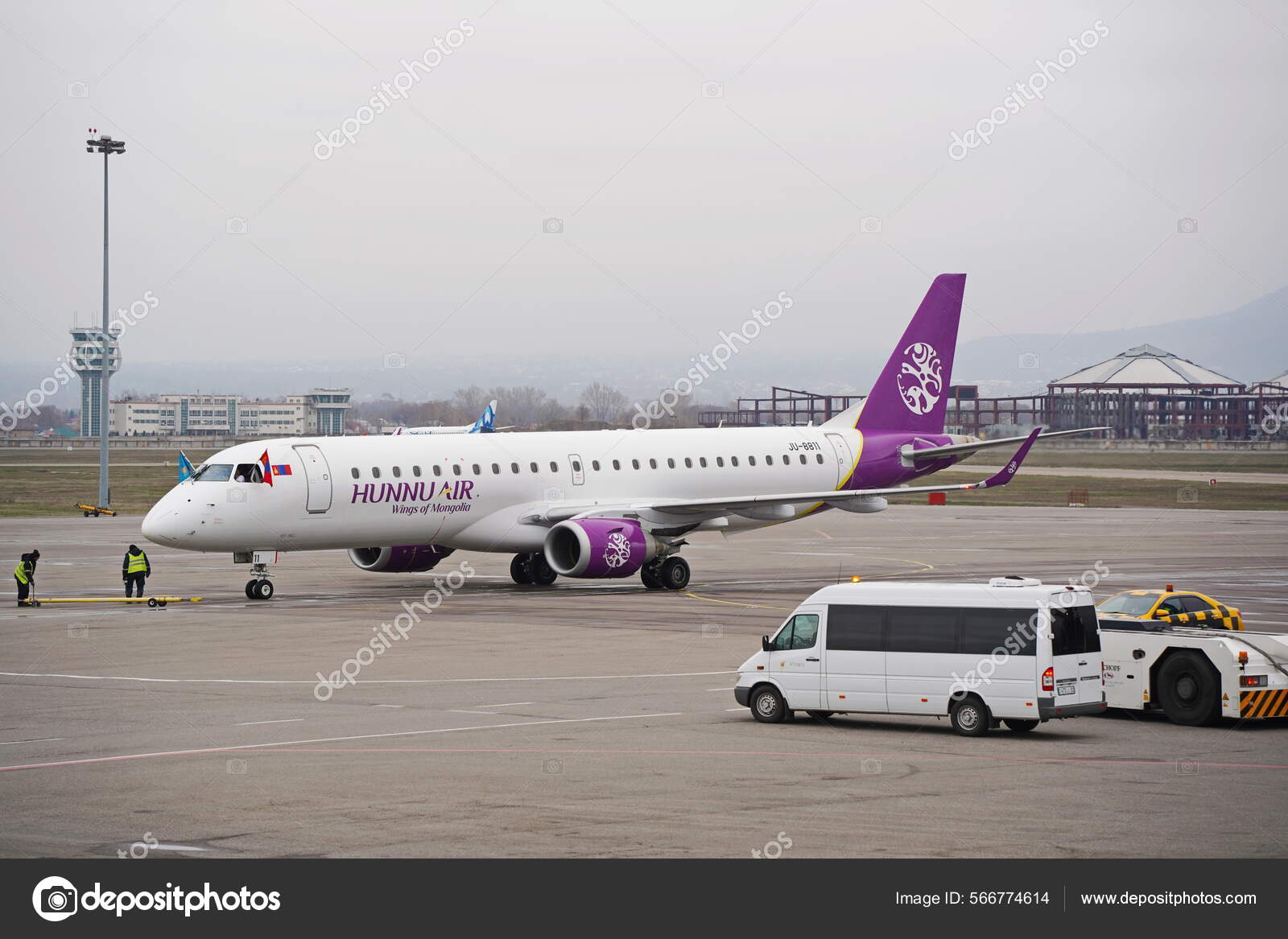 Almaty Kazakhstan 2022 Plane Mongolian Airline Hunnu Air Parked Airport