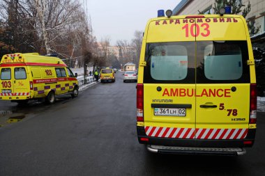 Almaty, Kazakhstan - 01.15.2020 : The ambulance drove up to the emergency department of the city hospital.