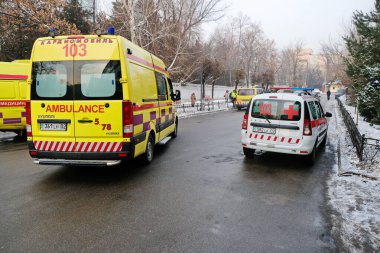 Almaty, Kazakhstan - 01.15.2020 : The ambulance drove up to the emergency department of the city hospital.