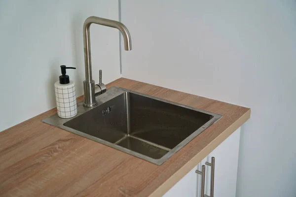 Kitchen Sink Hanging Cabinets Plates Utensils Stock Picture