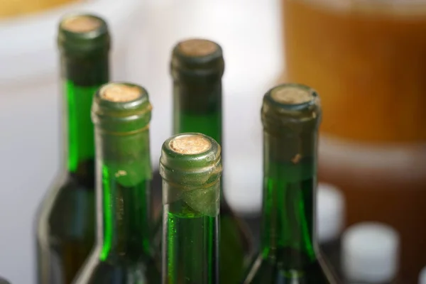 Several Glass Bottles Stopper Stand Each Other — Stock Photo, Image