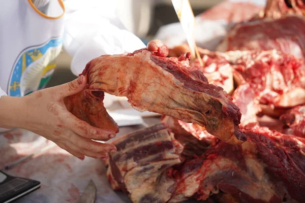 Grandes Trozos Carne Res Venta Mercado — Foto de Stock