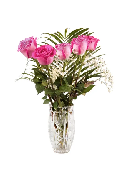 Ανθοδέσμη με ροζ τριαντάφυλλα στο βάζο — Φωτογραφία Αρχείου