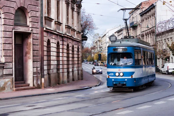 Krakow Polonia Noviembre 2021 Los Tranvías Las Calles Cracovia Son — Foto de Stock