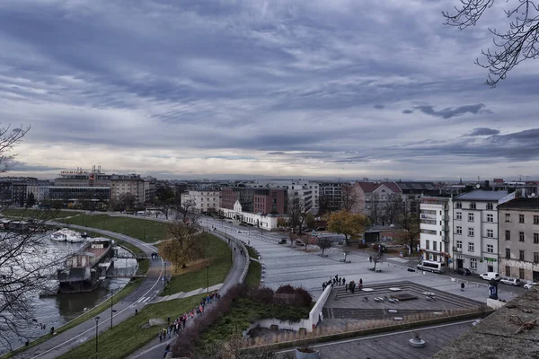 Krakow Poland November 2021 Vistula Bankment Krakow 성에서 Panoramic Photo — 스톡 사진