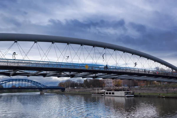 Krakow Poland November 2021 Bridges Vistula Krakow Pedestrian Bridge Holy — Foto Stock