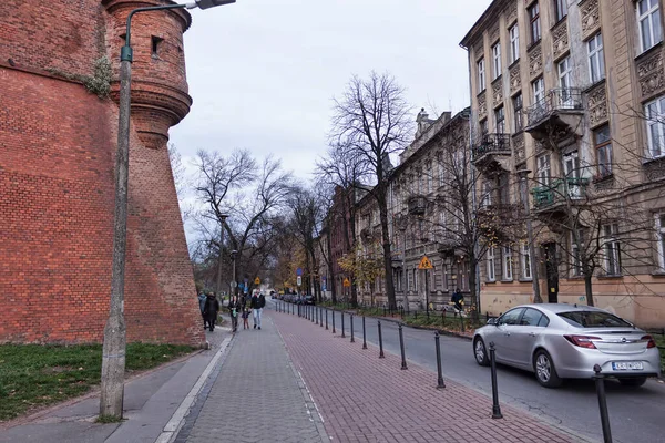 Krakow Poland November 2021 Organization Traffic Krakow Pedestrian Bike Paths — Stock Photo, Image