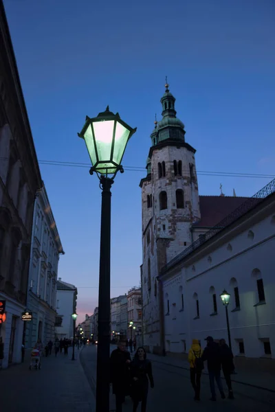 Krakow Poland November 2021 Lit Lantern Dusk Grodskaya Street Krakow — Stock Photo, Image