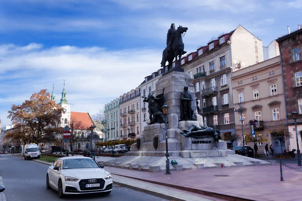 Krakow Polónia Novembro 2021 Perto Monumento Rei Wladyslaw Jagiello Cracóvia — Fotografia de Stock